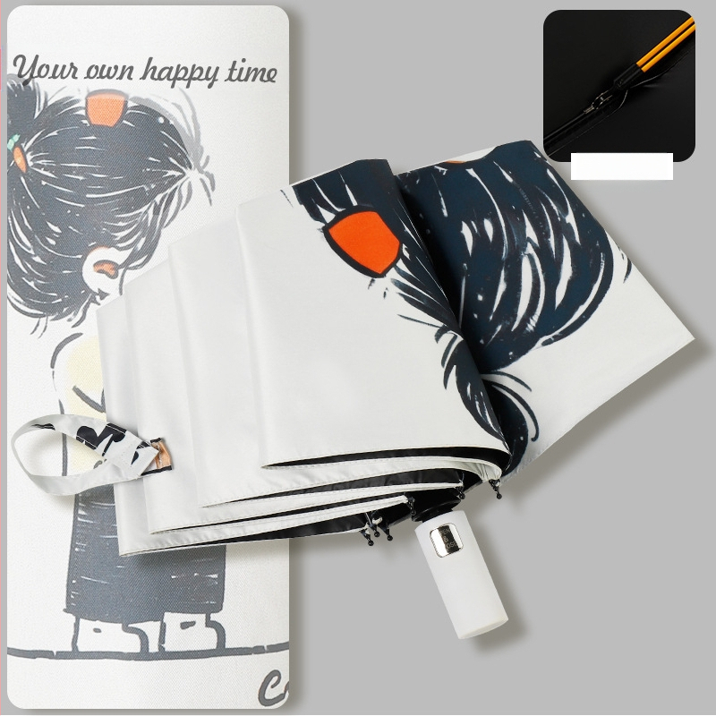 Automatinis skėtis nuo saulės ir lietaus studentams, 8 rėmų strypai, retro trijų dalių dizainas, UPF50+, lengvas