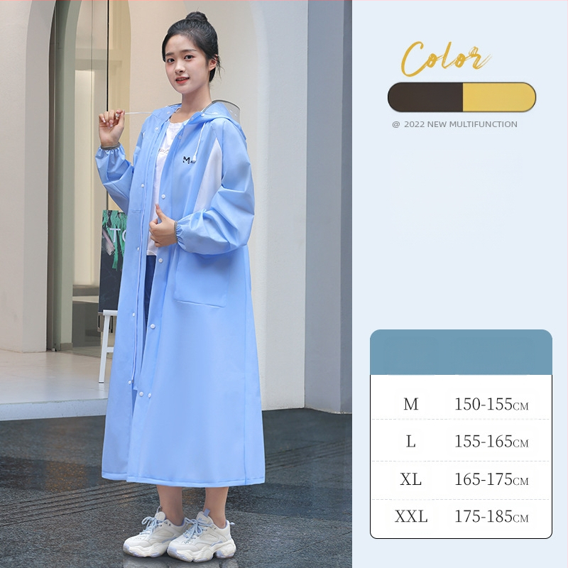 Ilgas lietaus pončas suaugusiems, EVA audinys, vieno gabalo dizainas, daugkartinis naudojimas, stipri lietaus apsauga