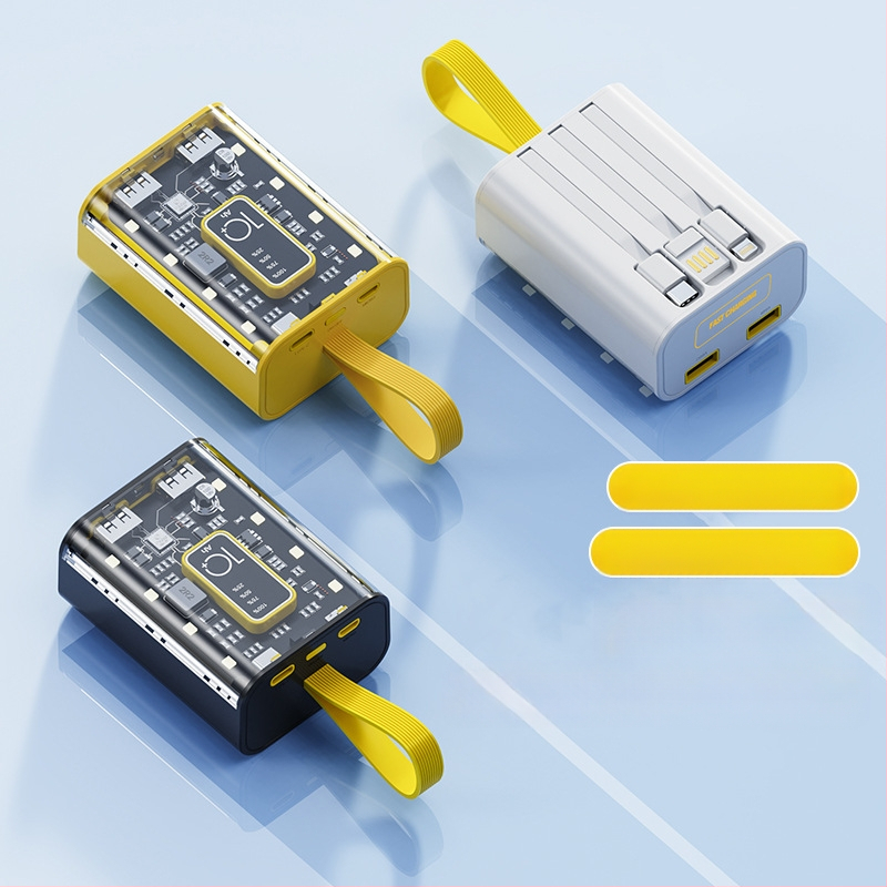 Power Bank 10000mAh cu cablu încorporat, stil industrial, baterie litiu-ion, intrare 5V, ieșire 10W QC2.0