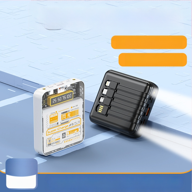 Power Bank 10000mAh cu cablu încorporat, stil industrial, baterie litiu-ion, intrare 5V, ieșire 10W QC2.0