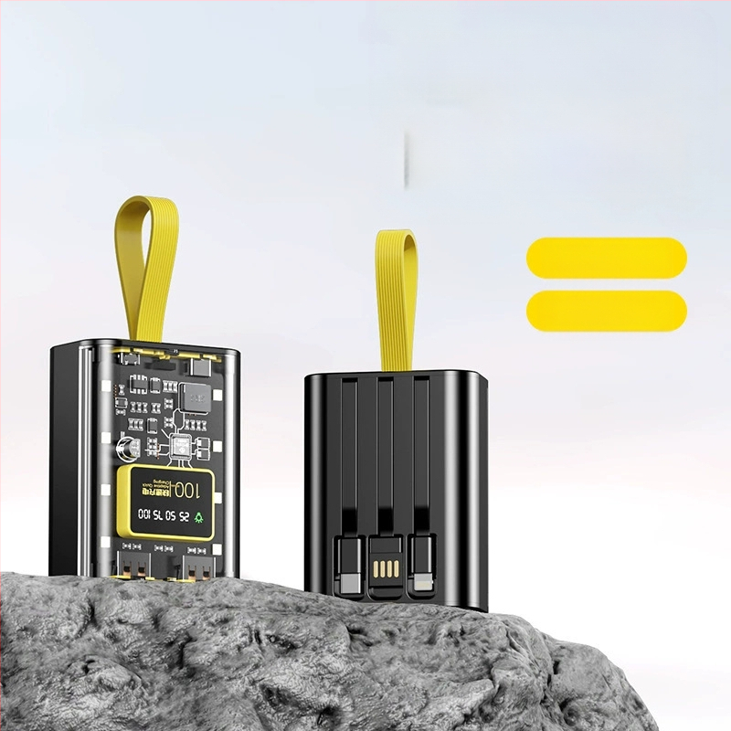 Power Bank 10000mAh cu cablu încorporat, stil industrial, baterie litiu-ion, intrare 5V, ieșire 10W QC2.0