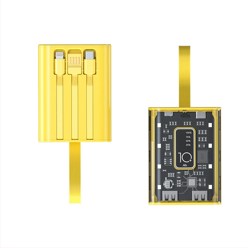 Power Bank 10000mAh cu cablu încorporat, stil industrial, baterie litiu-ion, intrare 5V, ieșire 10W QC2.0