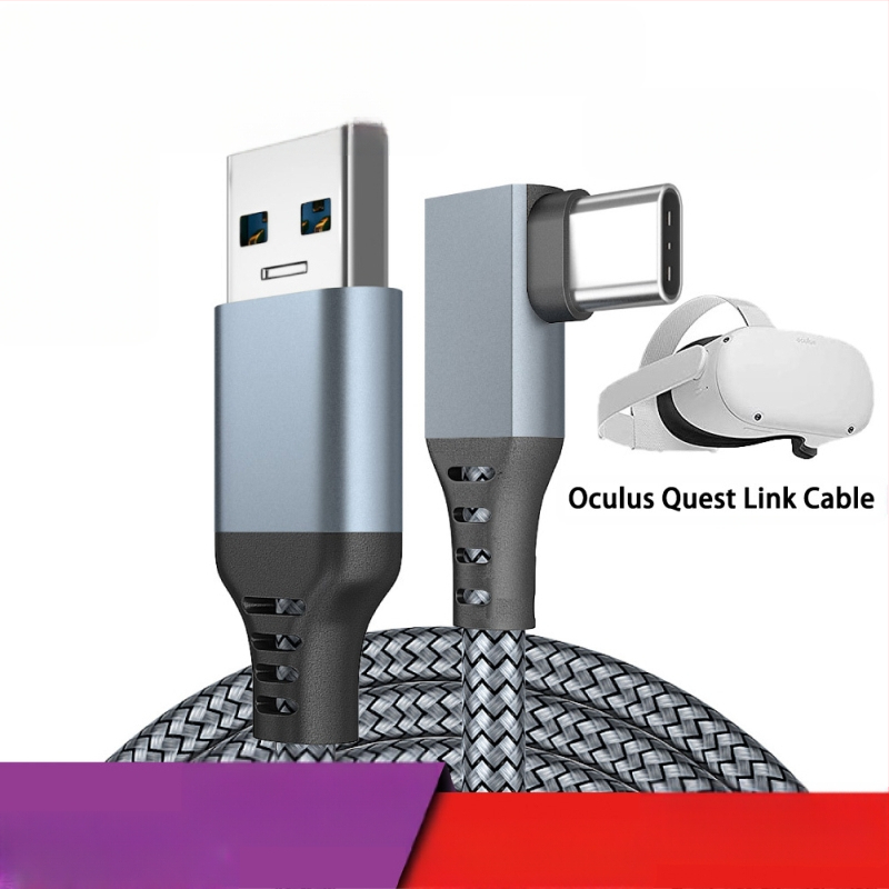Oculus Quest 2 USB-C кабел с 90° ъгъл за VR (USB-C, 60W, 5GB, алуминиева сплав, съвместим с Oculus Quest)
