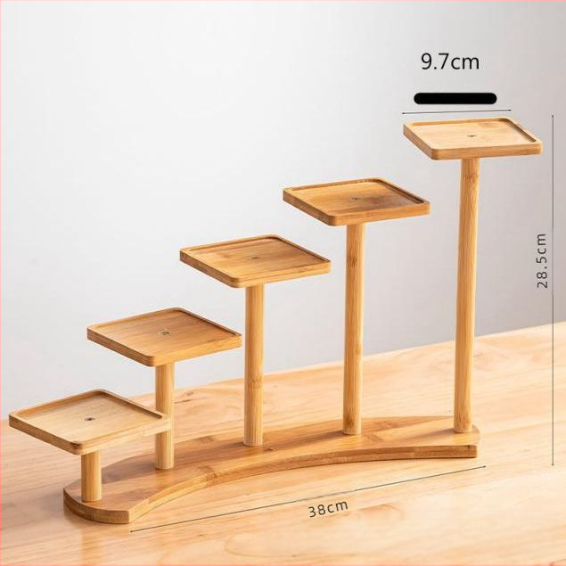 Επιτραπέζιο μπαμπού ράφι φυτών για παχύφυτα — Πολυεπίπεδο ξύλινο ράφι γλαστών, μοντέρνο μινιμαλιστικό στυλ, εύκολη συναρμολόγηση