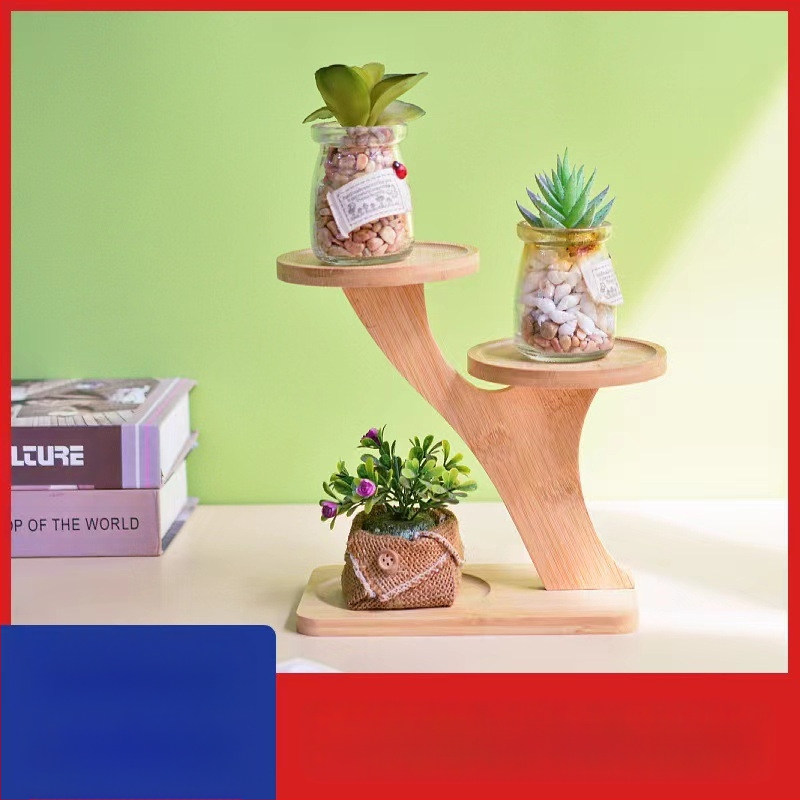 Επιτραπέζιο μπαμπού ράφι φυτών για παχύφυτα — Πολυεπίπεδο ξύλινο ράφι γλαστών, μοντέρνο μινιμαλιστικό στυλ, εύκολη συναρμολόγηση