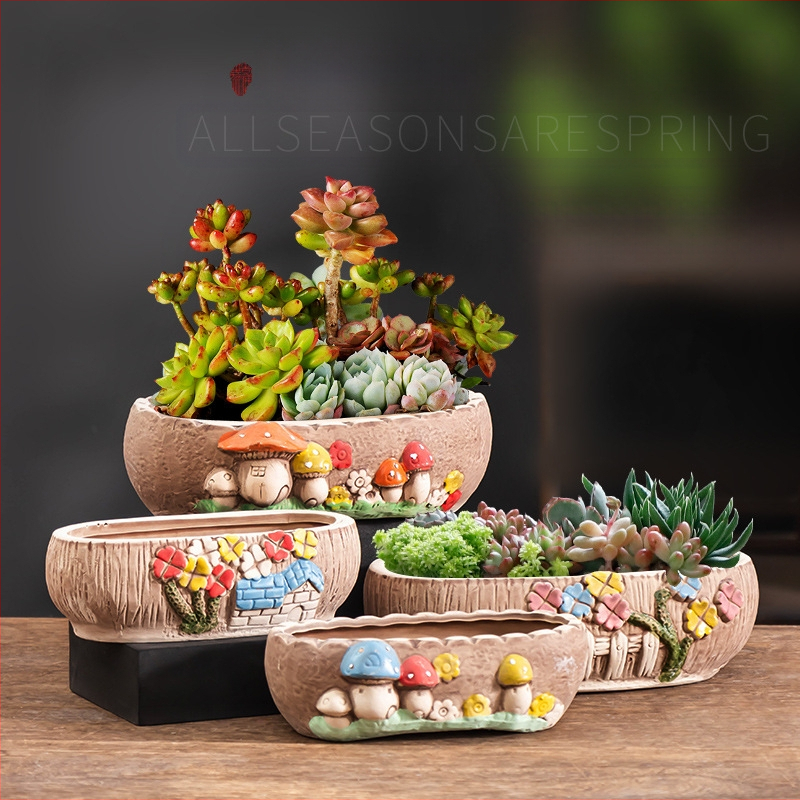 Ghiveci ceramic pentru suculente, respirabil, durabil, pentru birou și casă, stil simplu