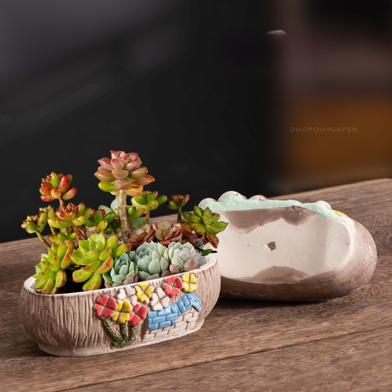 Ghiveci ceramic pentru suculente, respirabil, durabil, pentru birou și casă, stil simplu
