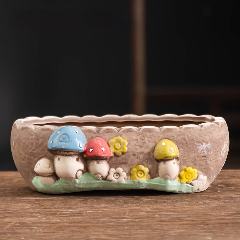 Ghiveci ceramic pentru suculente, respirabil, durabil, pentru birou și casă, stil simplu