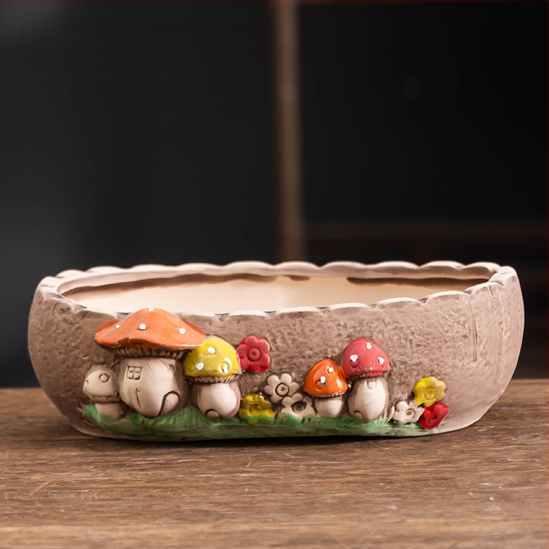 Ghiveci ceramic pentru suculente, respirabil, durabil, pentru birou și casă, stil simplu