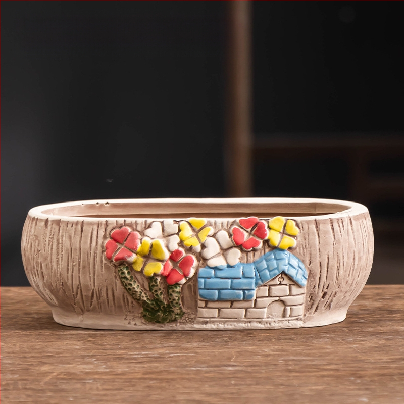 Ghiveci ceramic pentru suculente, respirabil, durabil, pentru birou și casă, stil simplu