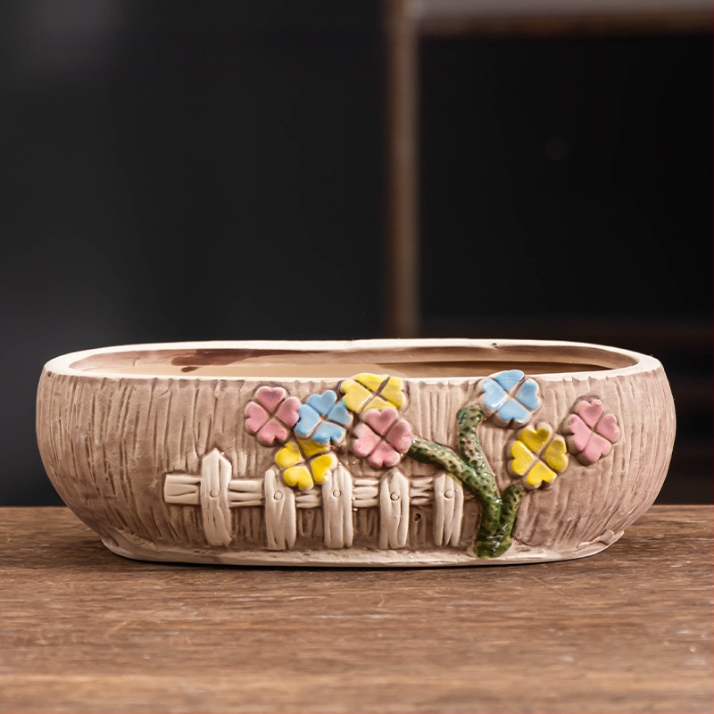 Ghiveci ceramic pentru suculente, respirabil, durabil, pentru birou și casă, stil simplu