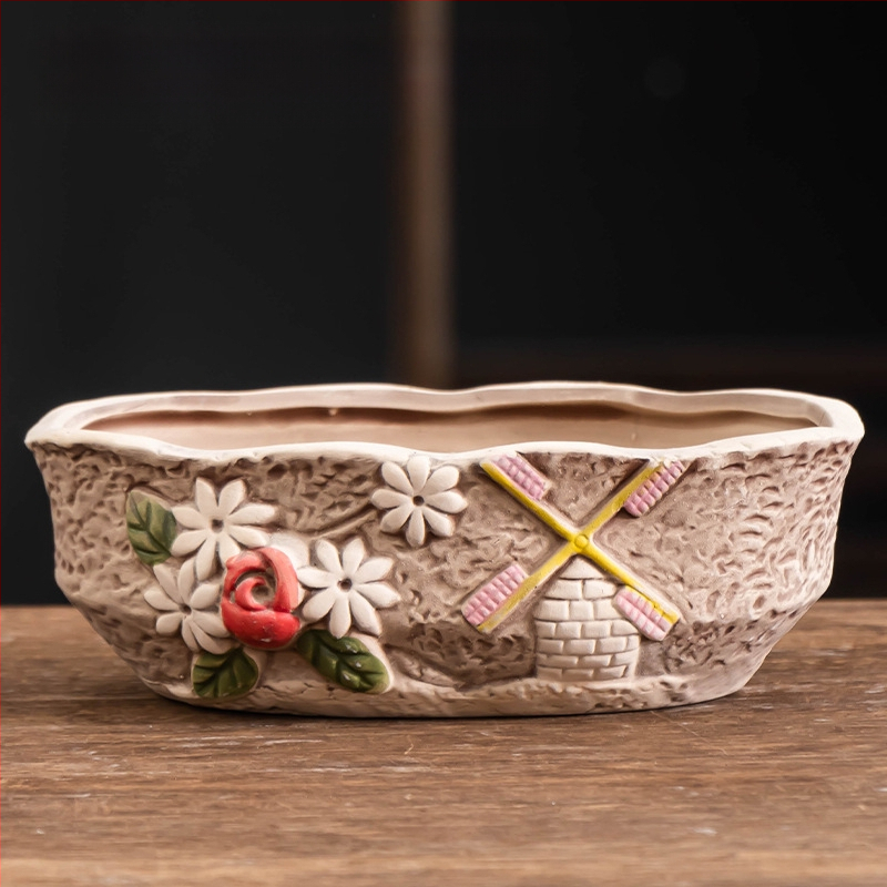 Ghiveci ceramic pentru suculente, respirabil, durabil, pentru birou și casă, stil simplu