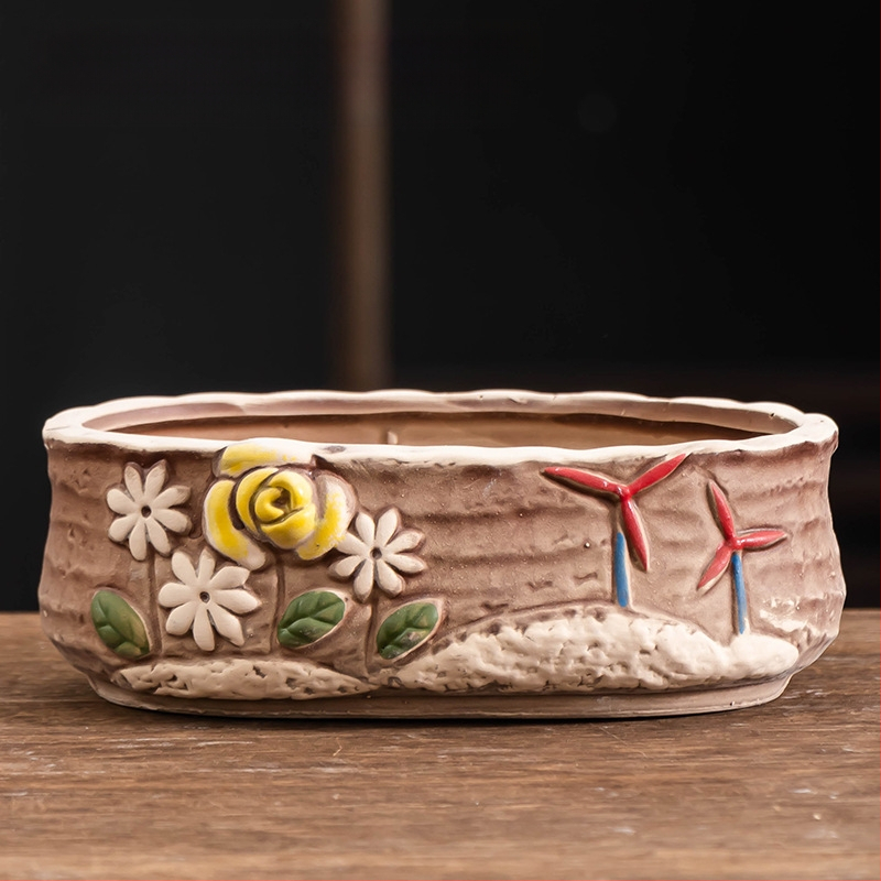 Ghiveci ceramic pentru suculente, respirabil, durabil, pentru birou și casă, stil simplu