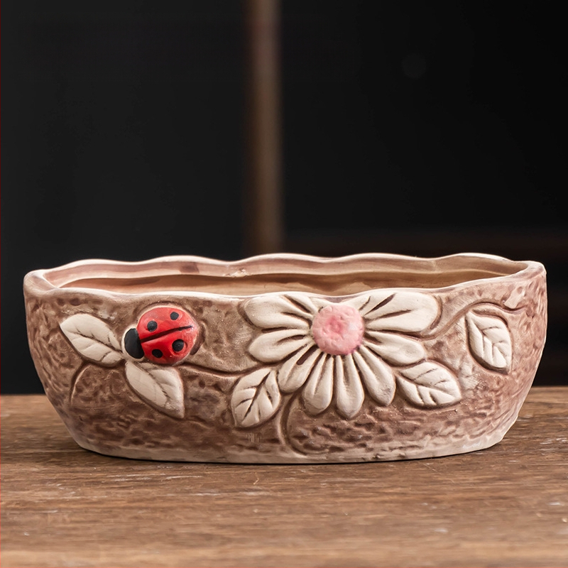 Ghiveci ceramic pentru suculente, respirabil, durabil, pentru birou și casă, stil simplu