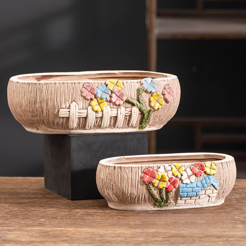 Ghiveci ceramic pentru suculente, respirabil, durabil, pentru birou și casă, stil simplu