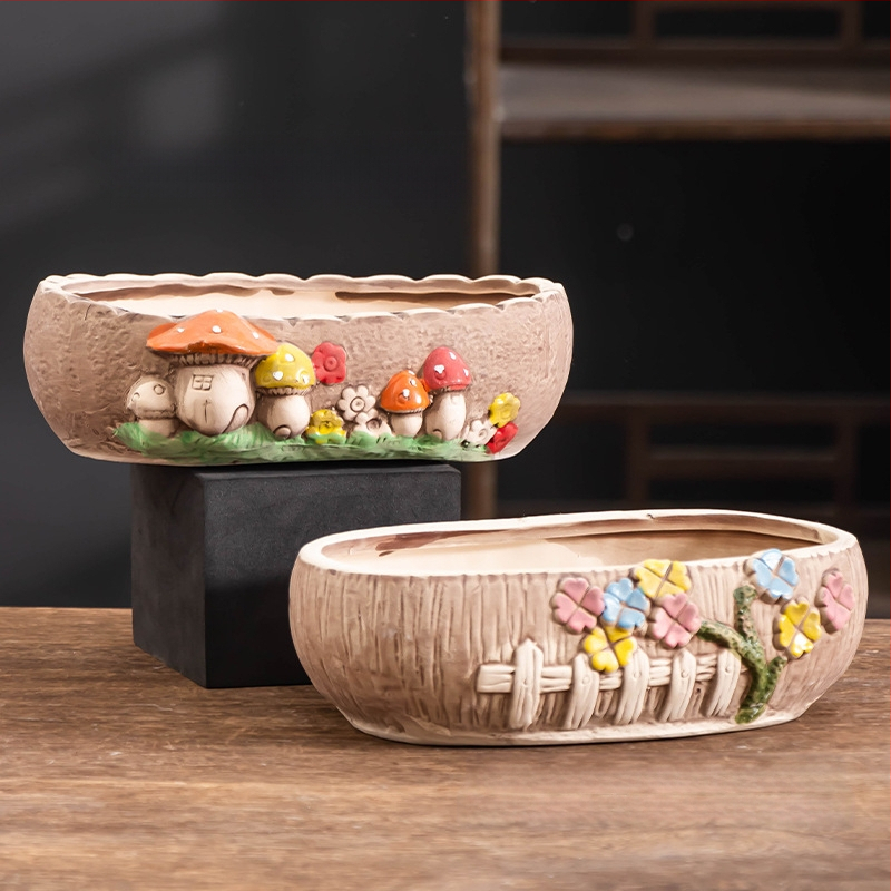 Ghiveci ceramic pentru suculente, respirabil, durabil, pentru birou și casă, stil simplu