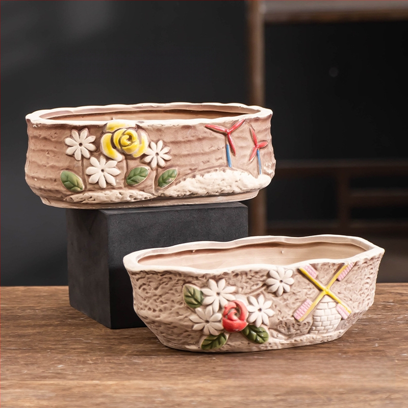 Ghiveci ceramic pentru suculente, respirabil, durabil, pentru birou și casă, stil simplu