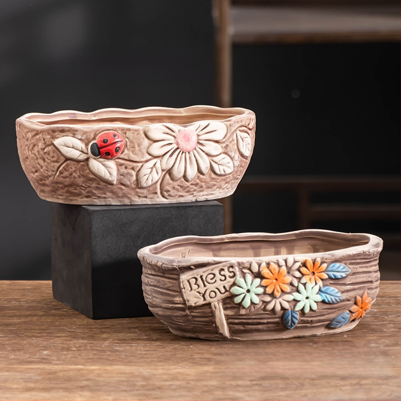 Ghiveci ceramic pentru suculente, respirabil, durabil, pentru birou și casă, stil simplu