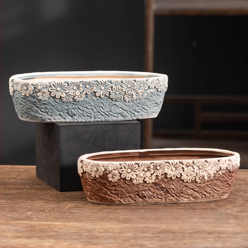 Ghiveci ceramic pentru suculente, respirabil, durabil, pentru birou și casă, stil simplu