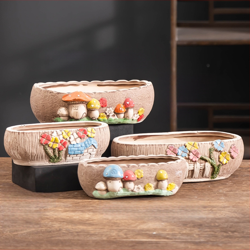 Ghiveci ceramic pentru suculente, respirabil, durabil, pentru birou și casă, stil simplu