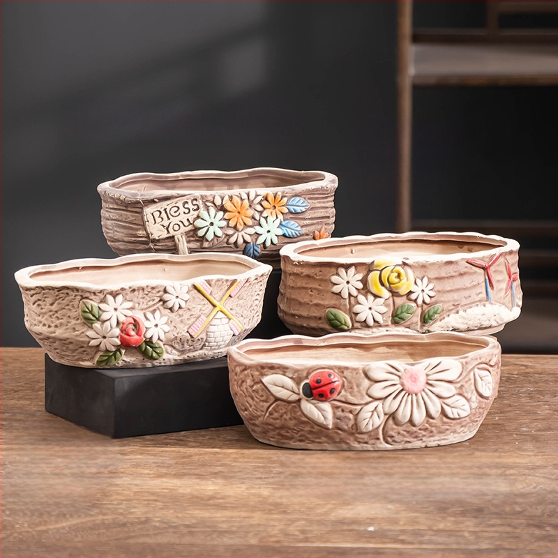 Ghiveci ceramic pentru suculente, respirabil, durabil, pentru birou și casă, stil simplu