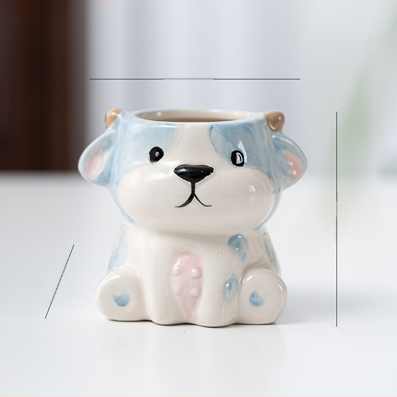 Κεραμική γλάστρα με σχέδιο ζωώδους χαρακτήρα σε καρτούν, απλός γλυκός στυλ, κατάλληλη για χρήση σε επιφάνειες εργασίας και για τοποθέτηση στο πάτωμα, για γραφείο και διακόσμηση σπιτιού