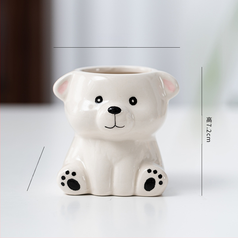 Κεραμική γλάστρα με σχέδιο ζωώδους χαρακτήρα σε καρτούν, απλός γλυκός στυλ, κατάλληλη για χρήση σε επιφάνειες εργασίας και για τοποθέτηση στο πάτωμα, για γραφείο και διακόσμηση σπιτιού