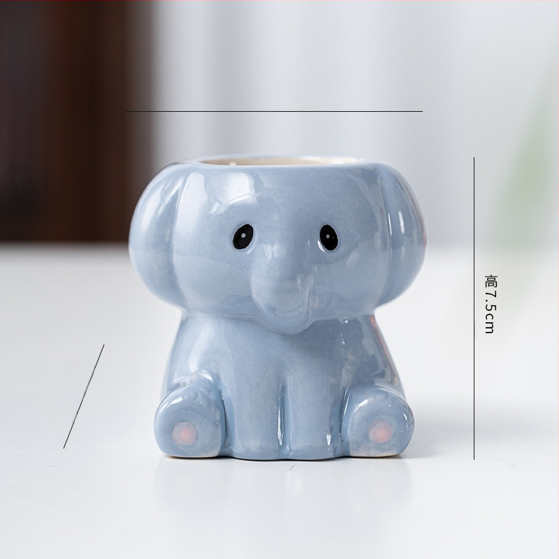 Κεραμική γλάστρα με σχέδιο ζωώδους χαρακτήρα σε καρτούν, απλός γλυκός στυλ, κατάλληλη για χρήση σε επιφάνειες εργασίας και για τοποθέτηση στο πάτωμα, για γραφείο και διακόσμηση σπιτιού