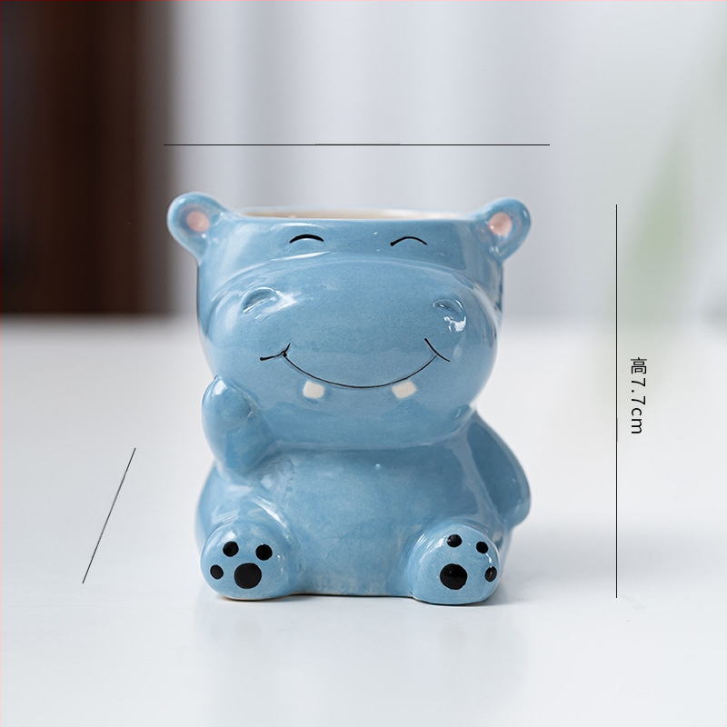 Κεραμική γλάστρα με σχέδιο ζωώδους χαρακτήρα σε καρτούν, απλός γλυκός στυλ, κατάλληλη για χρήση σε επιφάνειες εργασίας και για τοποθέτηση στο πάτωμα, για γραφείο και διακόσμηση σπιτιού