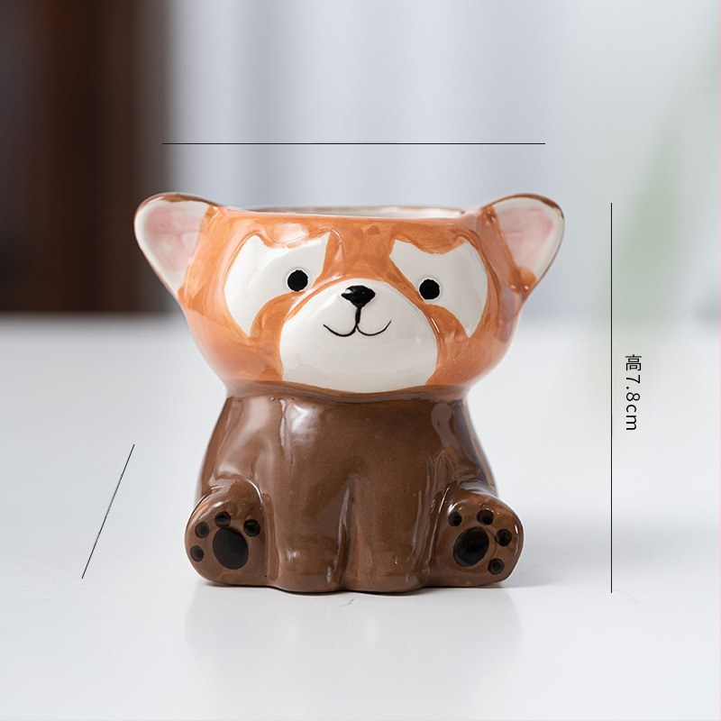 Κεραμική γλάστρα με σχέδιο ζωώδους χαρακτήρα σε καρτούν, απλός γλυκός στυλ, κατάλληλη για χρήση σε επιφάνειες εργασίας και για τοποθέτηση στο πάτωμα, για γραφείο και διακόσμηση σπιτιού