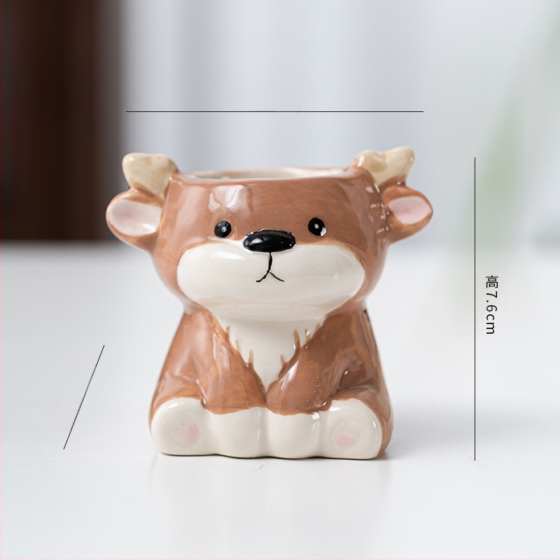 Κεραμική γλάστρα με σχέδιο ζωώδους χαρακτήρα σε καρτούν, απλός γλυκός στυλ, κατάλληλη για χρήση σε επιφάνειες εργασίας και για τοποθέτηση στο πάτωμα, για γραφείο και διακόσμηση σπιτιού