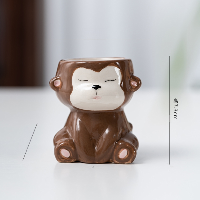 Κεραμική γλάστρα με σχέδιο ζωώδους χαρακτήρα σε καρτούν, απλός γλυκός στυλ, κατάλληλη για χρήση σε επιφάνειες εργασίας και για τοποθέτηση στο πάτωμα, για γραφείο και διακόσμηση σπιτιού