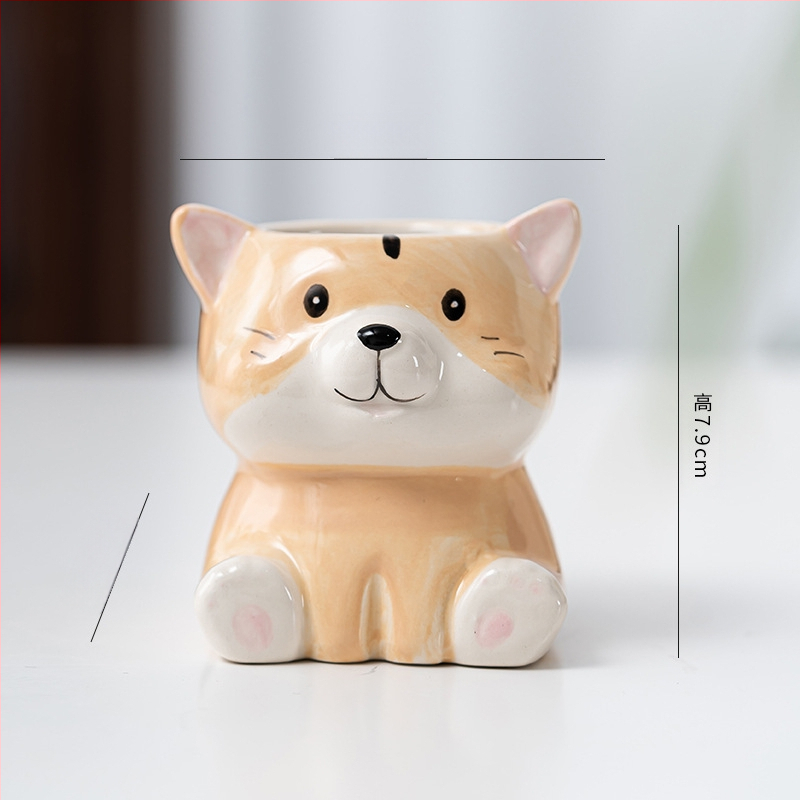 Κεραμική γλάστρα με σχέδιο ζωώδους χαρακτήρα σε καρτούν, απλός γλυκός στυλ, κατάλληλη για χρήση σε επιφάνειες εργασίας και για τοποθέτηση στο πάτωμα, για γραφείο και διακόσμηση σπιτιού