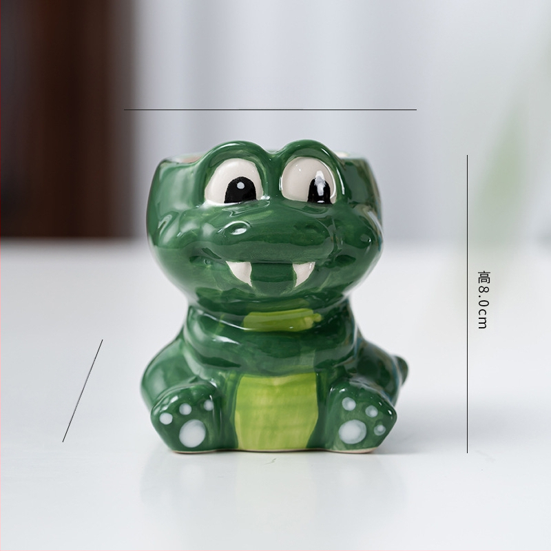 Κεραμική γλάστρα με σχέδιο ζωώδους χαρακτήρα σε καρτούν, απλός γλυκός στυλ, κατάλληλη για χρήση σε επιφάνειες εργασίας και για τοποθέτηση στο πάτωμα, για γραφείο και διακόσμηση σπιτιού