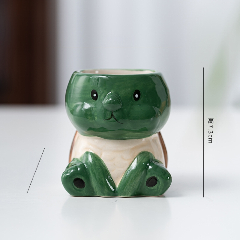 Κεραμική γλάστρα με σχέδιο ζωώδους χαρακτήρα σε καρτούν, απλός γλυκός στυλ, κατάλληλη για χρήση σε επιφάνειες εργασίας και για τοποθέτηση στο πάτωμα, για γραφείο και διακόσμηση σπιτιού