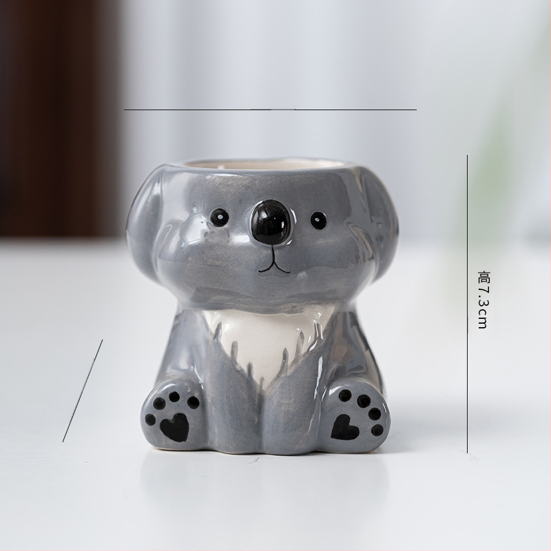 Κεραμική γλάστρα με σχέδιο ζωώδους χαρακτήρα σε καρτούν, απλός γλυκός στυλ, κατάλληλη για χρήση σε επιφάνειες εργασίας και για τοποθέτηση στο πάτωμα, για γραφείο και διακόσμηση σπιτιού