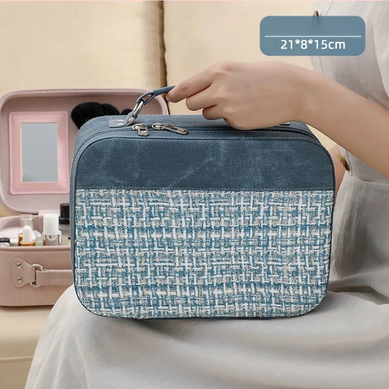 Cutie pentru cosmetice din PU, cu fermoar, încuietoare cu lacăt, roți universale, capacitate mare