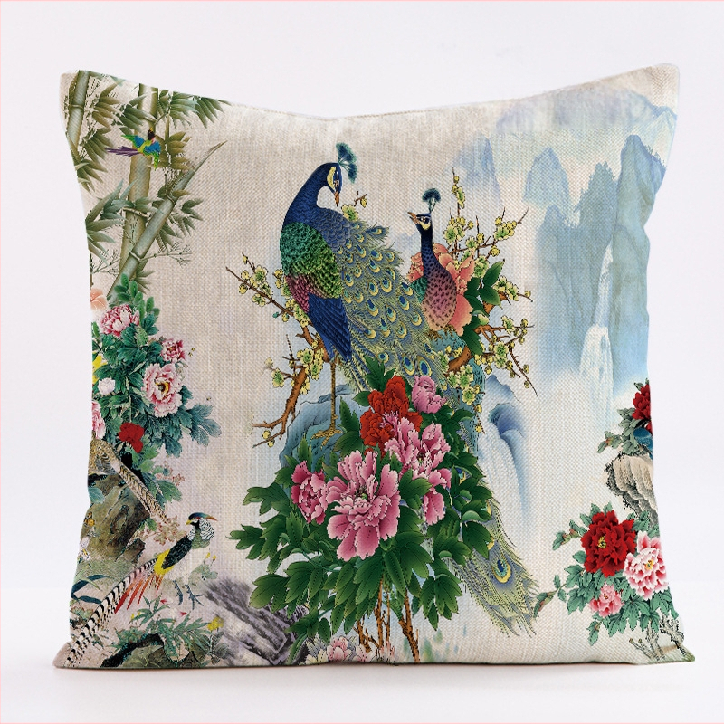 Калъф за възглавница с винтидж павлинов мотив, ленен материал, персонализируеми размери, печат на лого, подходящ за възглавница за диван и облегалка на автомобил