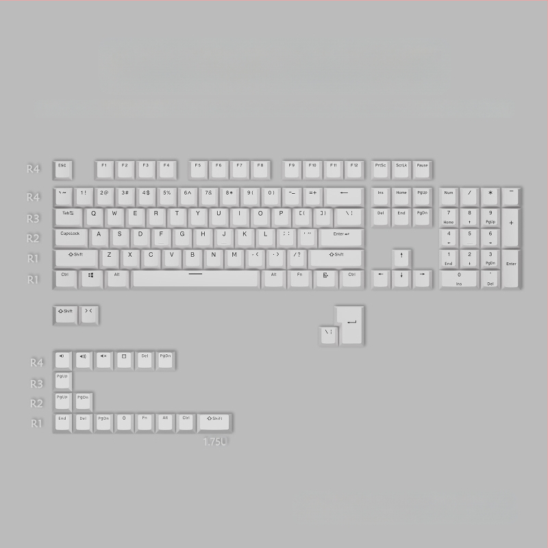 ABS двуцветни клавиши за механични клавиатури, инжекционно формовани клавиши, комплект от 125 клавиша