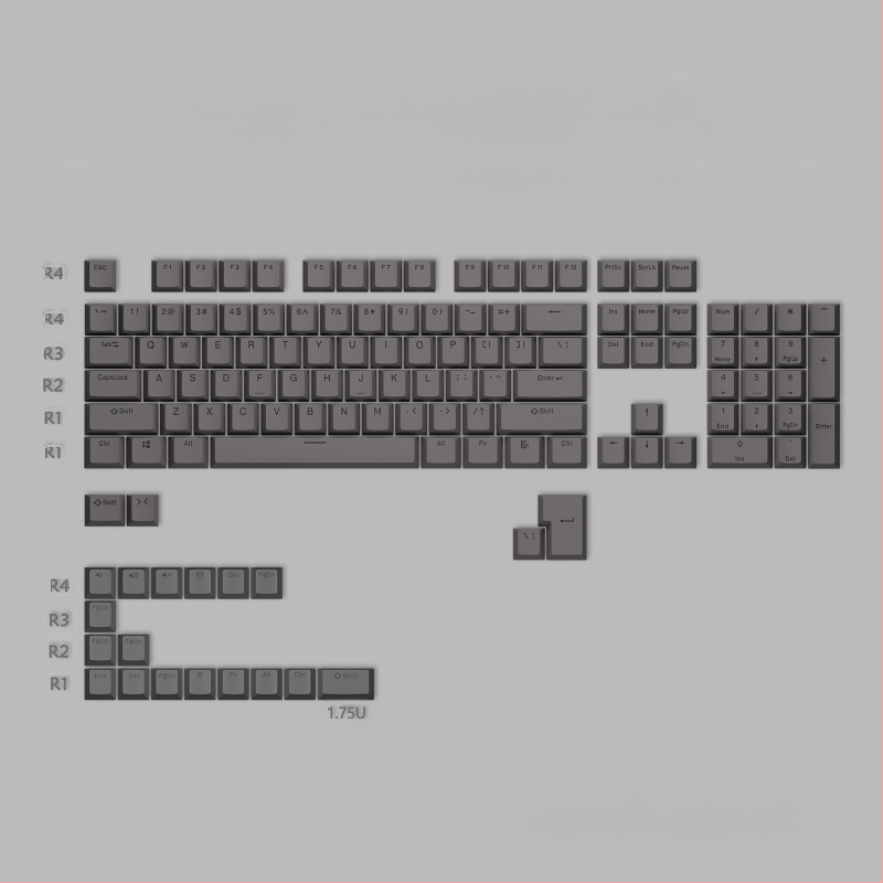 ABS двуцветни клавиши за механични клавиатури, инжекционно формовани клавиши, комплект от 125 клавиша