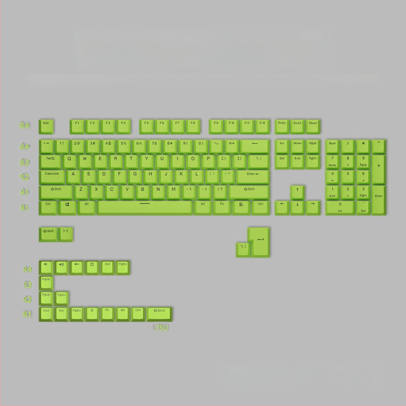 ABS двуцветни клавиши за механични клавиатури, инжекционно формовани клавиши, комплект от 125 клавиша