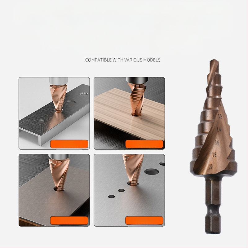 Пагода стил стъпково бурово свредло с прави канали, HSS, за неръждаема стомана и алуминий