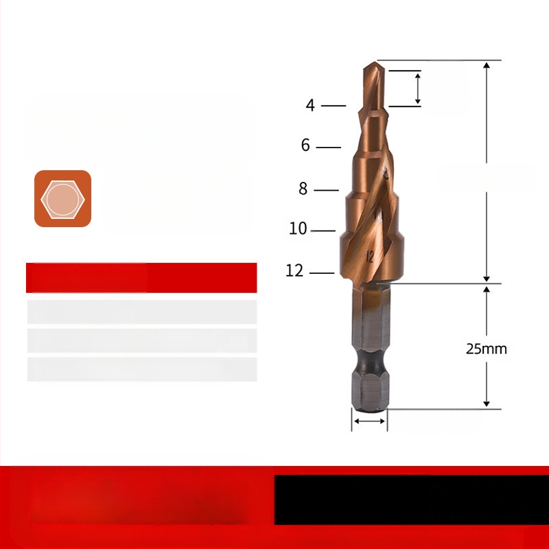 Пагода стил стъпково бурово свредло с прави канали, HSS, за неръждаема стомана и алуминий