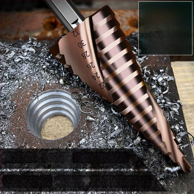 Пагода стил стъпково бурово свредло с прави канали, HSS, за неръждаема стомана и алуминий