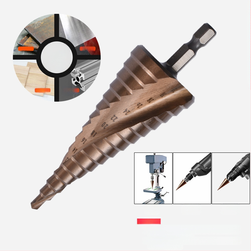 Пагода стил стъпково бурово свредло с прави канали, HSS, за неръждаема стомана и алуминий