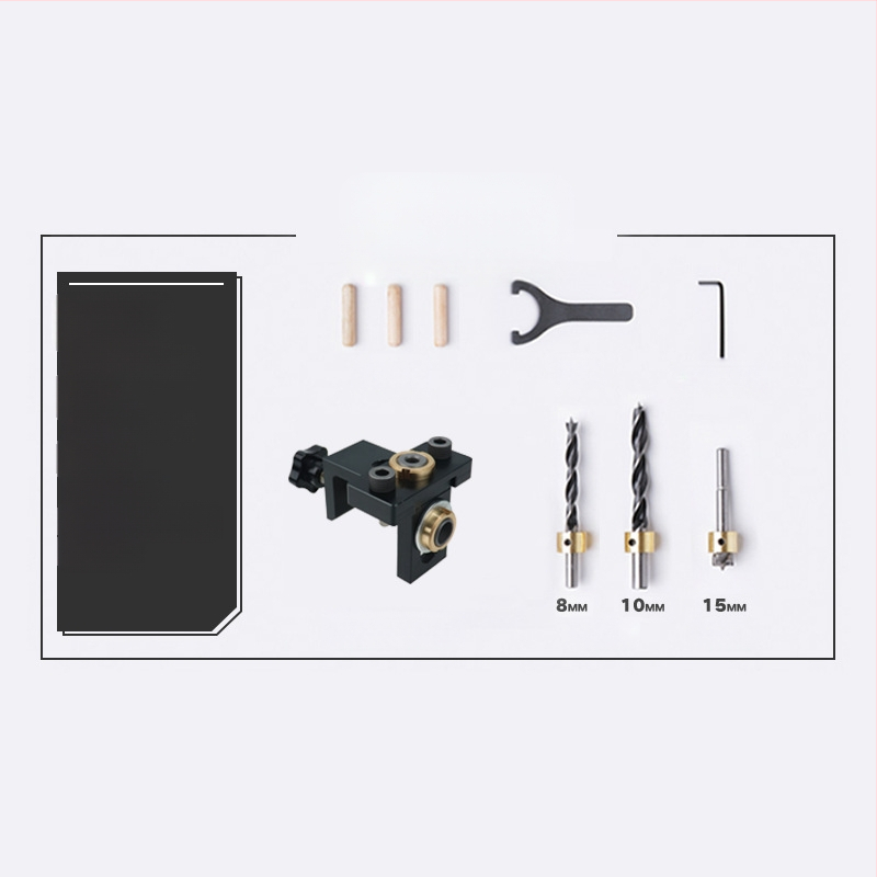 Дървообработващ локатор за отвори три в едно: прави отвори и кръгли дюбели, пробивач за мебели | алуминий 6061, 0.8 кг