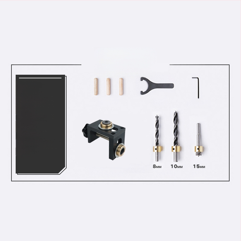 Дървообработващ локатор за отвори три в едно: прави отвори и кръгли дюбели, пробивач за мебели | алуминий 6061, 0.8 кг