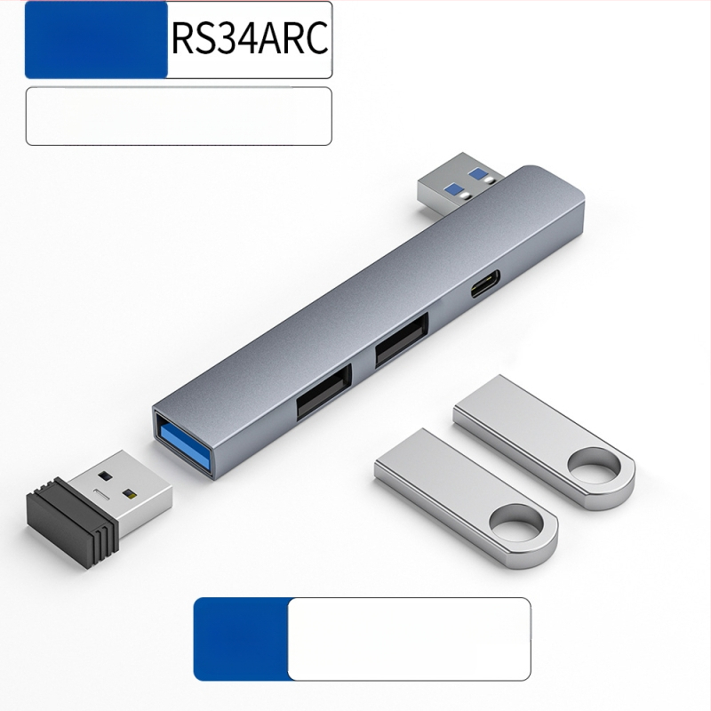 USB HUB τεσσάρων θυρών με USB-C 7 cm καλώδιο — USB 3.1, 5 Gbps, τροφοδοτούμενο μέσω θύρας (RS34AR)