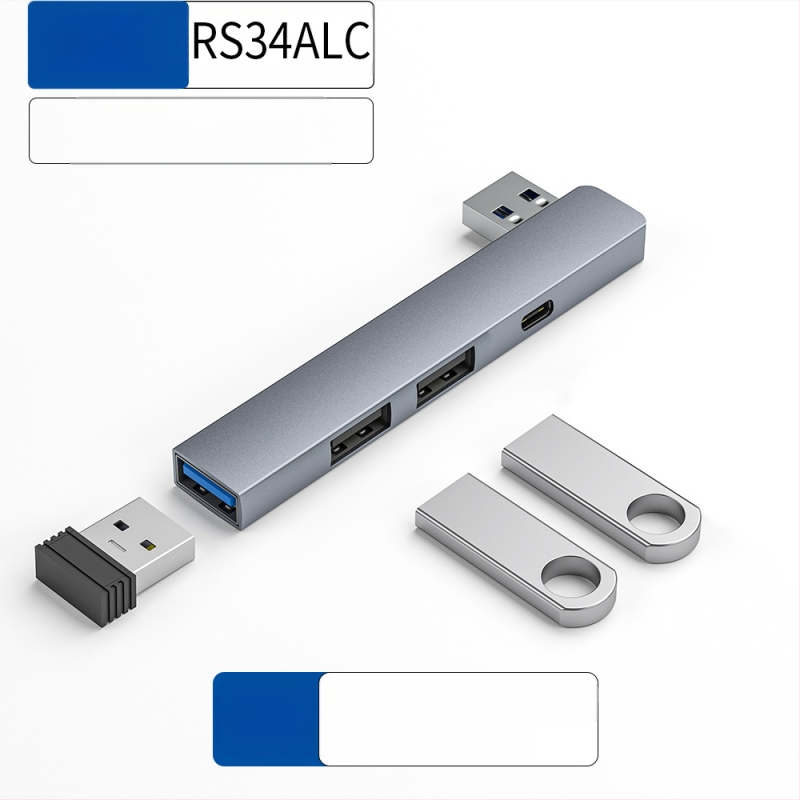 USB HUB τεσσάρων θυρών με USB-C 7 cm καλώδιο — USB 3.1, 5 Gbps, τροφοδοτούμενο μέσω θύρας (RS34AR)