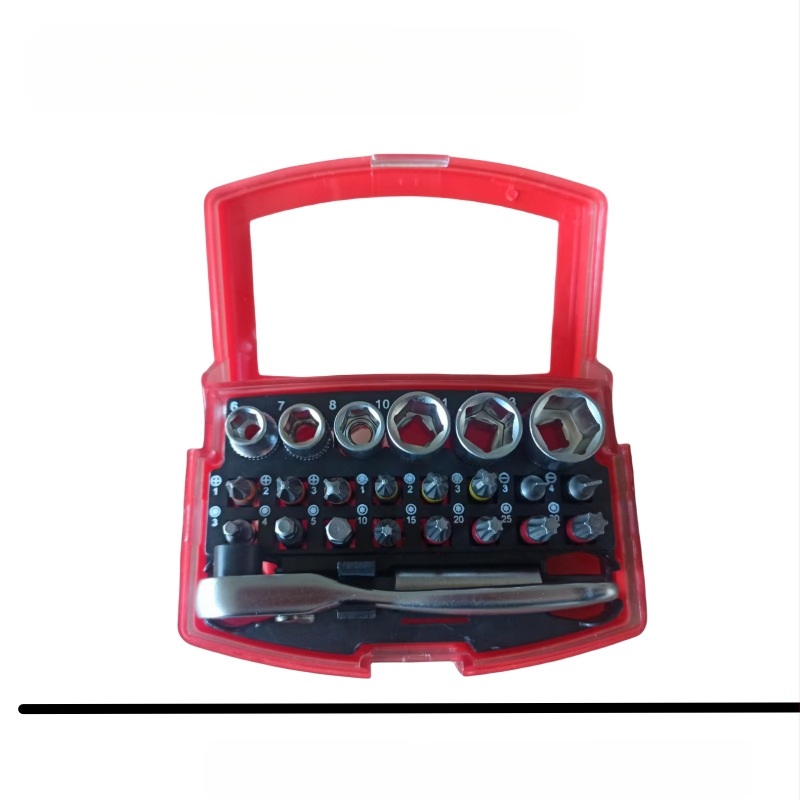 Σετ bit κατσαβιδιού - Υλικό S2, 32 τεμάχια, περιλαμβάνει επίπεδο, σταυρό, Pozidriv, εξάγωνο, ασφαλισμένο Torx, άξονας γρήγορης απόσπασης